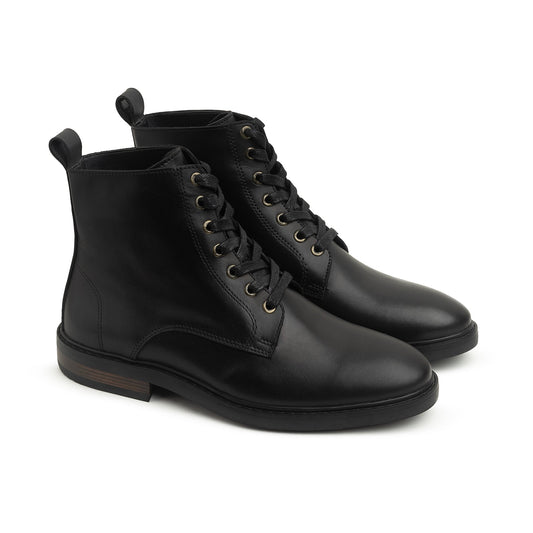 Leather Lace Up Genuine Leather Half Boots — Black