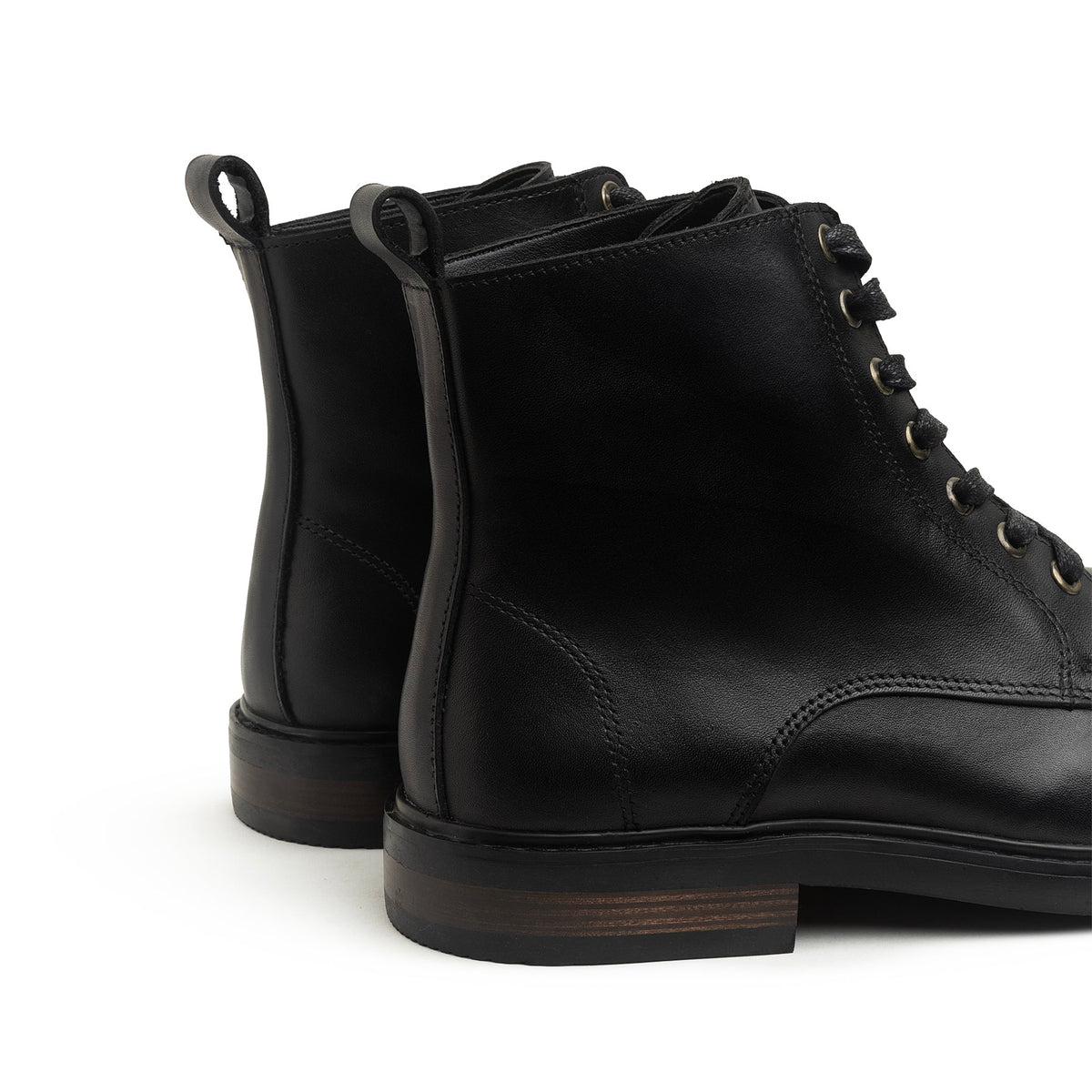 Leather Lace Up Genuine Leather Half Boots — Black