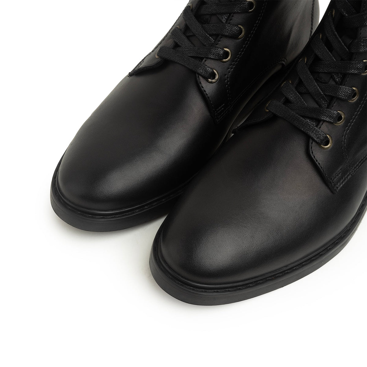 Leather Lace Up Genuine Leather Half Boots — Black