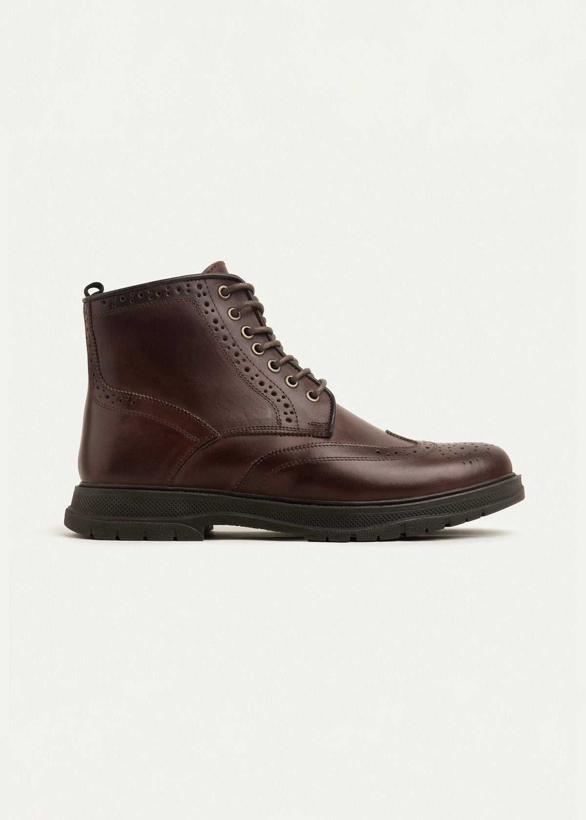 Leather Brogue Half Boot — Brown