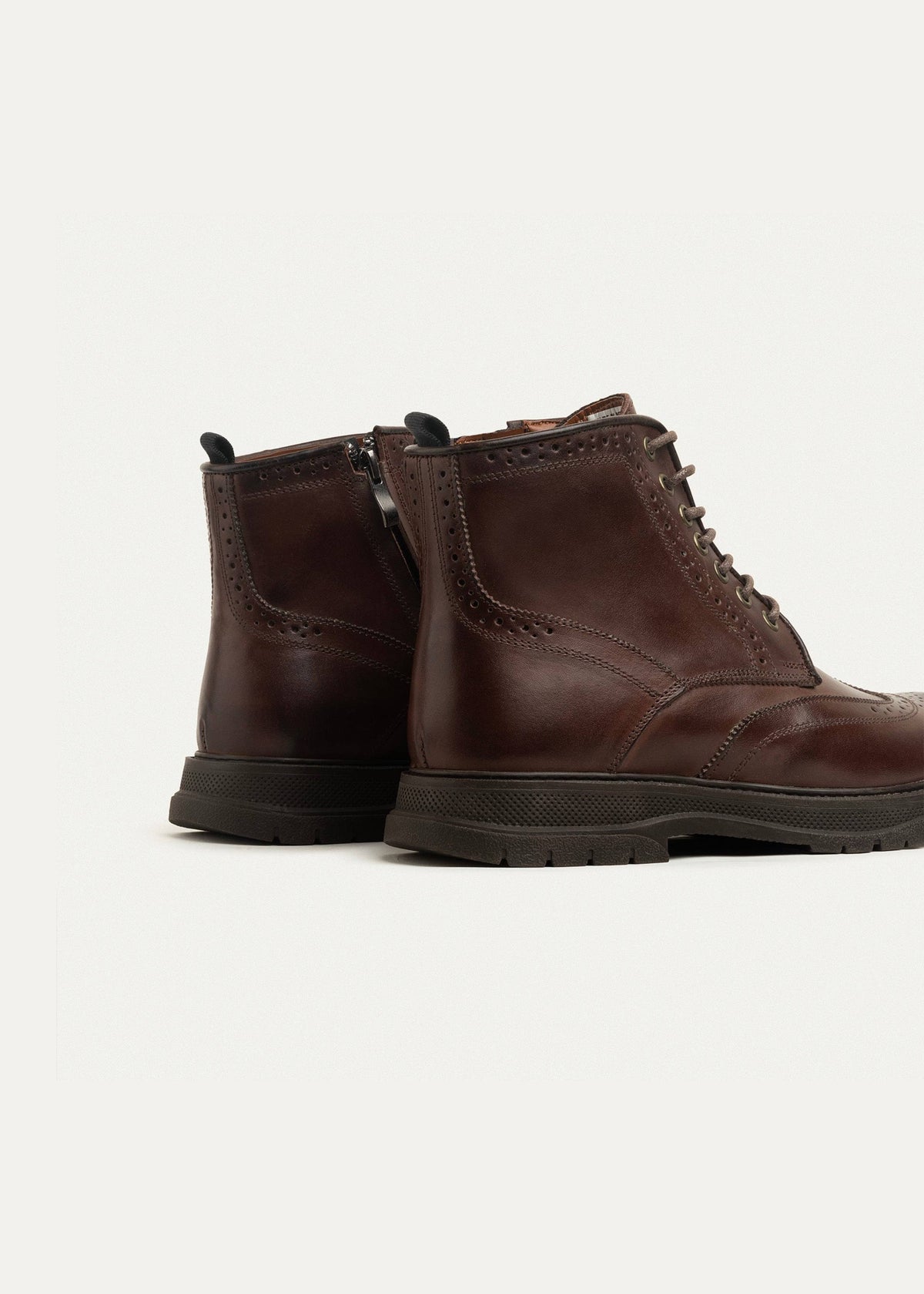 Leather Brogue Half Boot — Brown