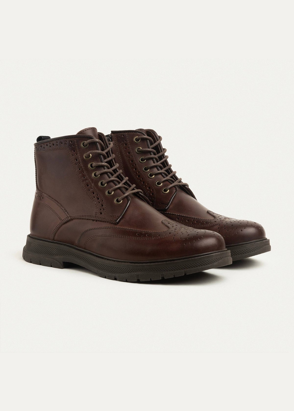 Leather Brogue Half Boot — Brown