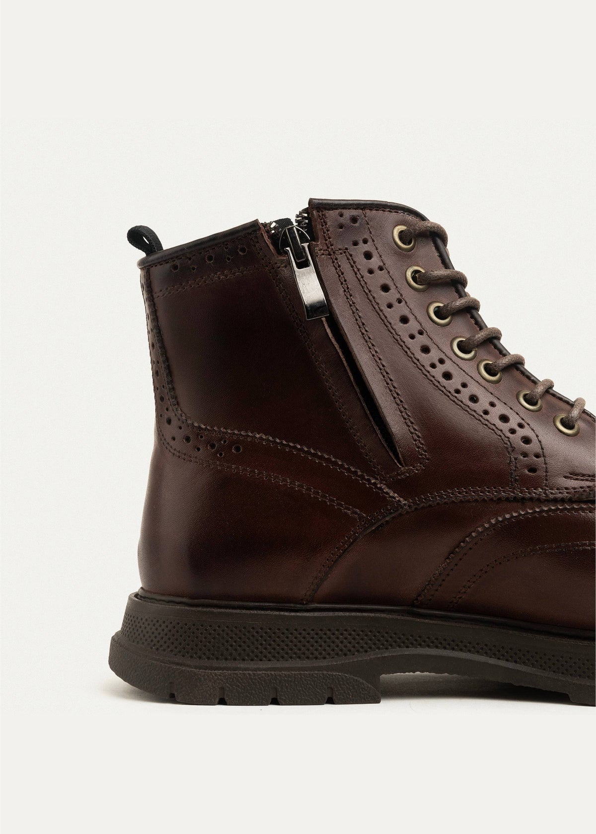 Leather Brogue Half Boot — Brown