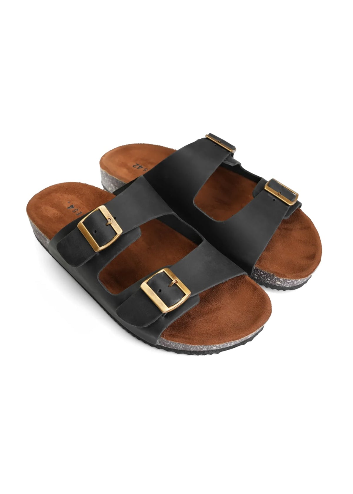 Leather Double-Buckle Slide — Black
