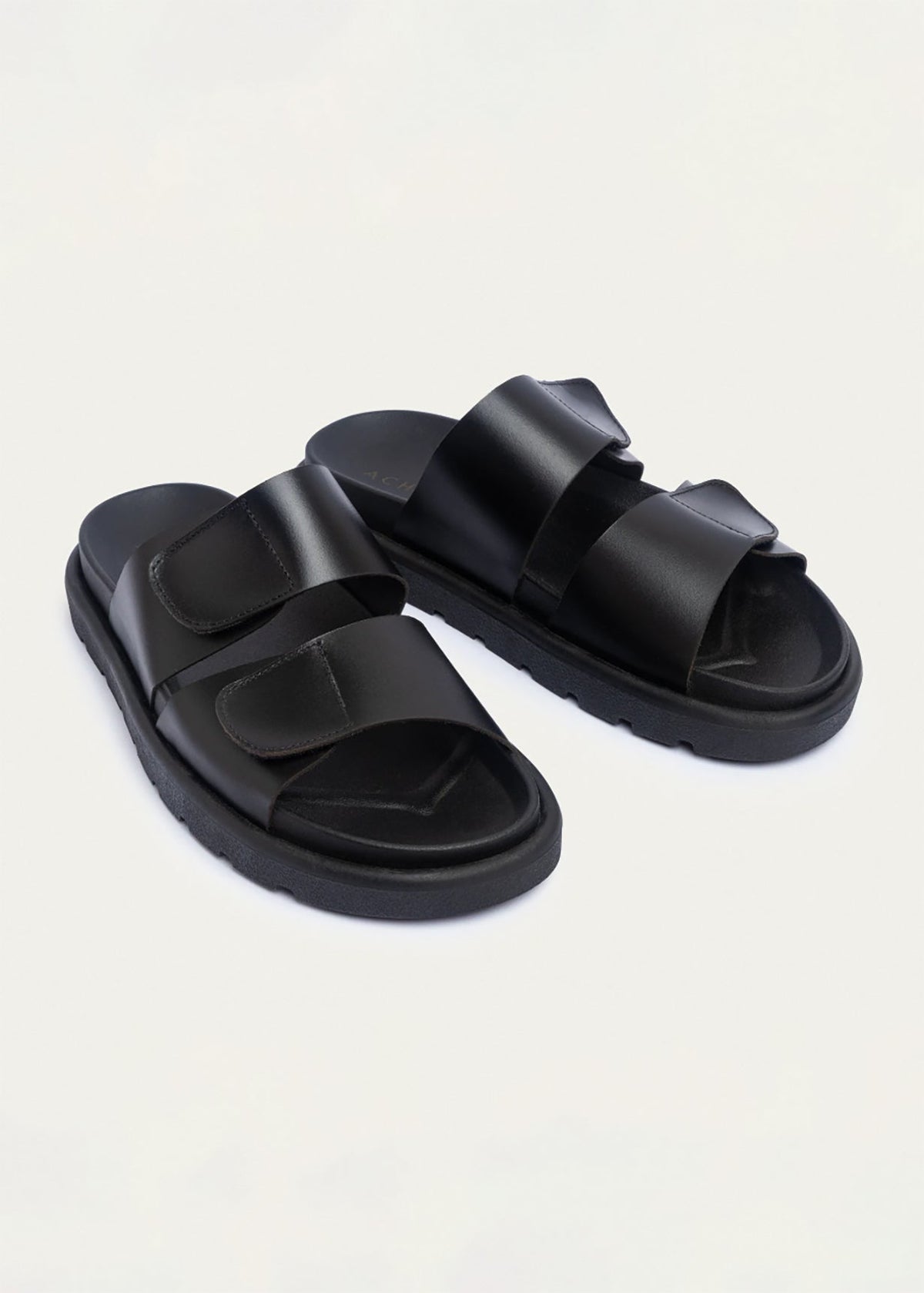 Leather Velcro Slide — Black