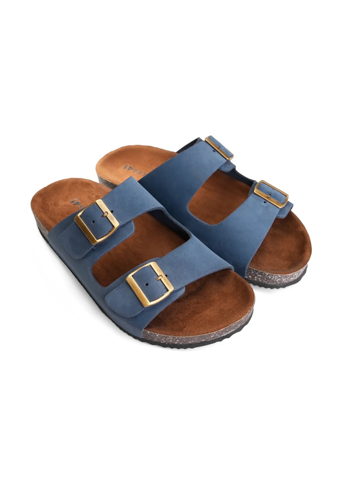 Leather Double-Buckle Slide — Navy