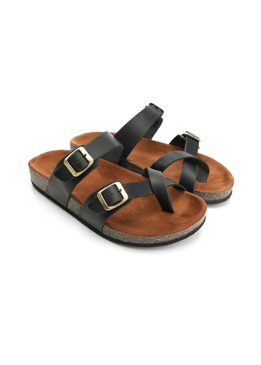 Leather Toe-Loop Sandal — Black