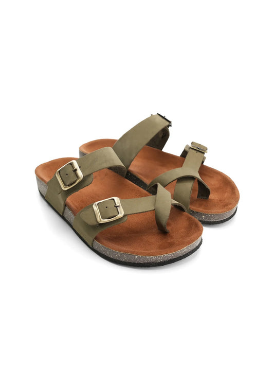 Leather Toe-Loop Sandal — Olive