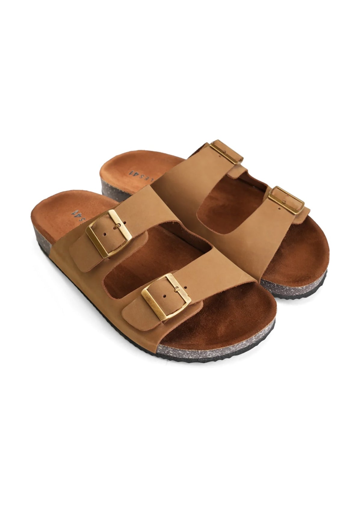 Leather Double-Buckle Slide — Sandy Brown