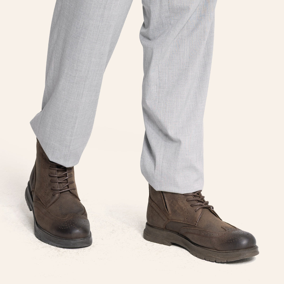 Oiled Leather Brogue Boot — Brown