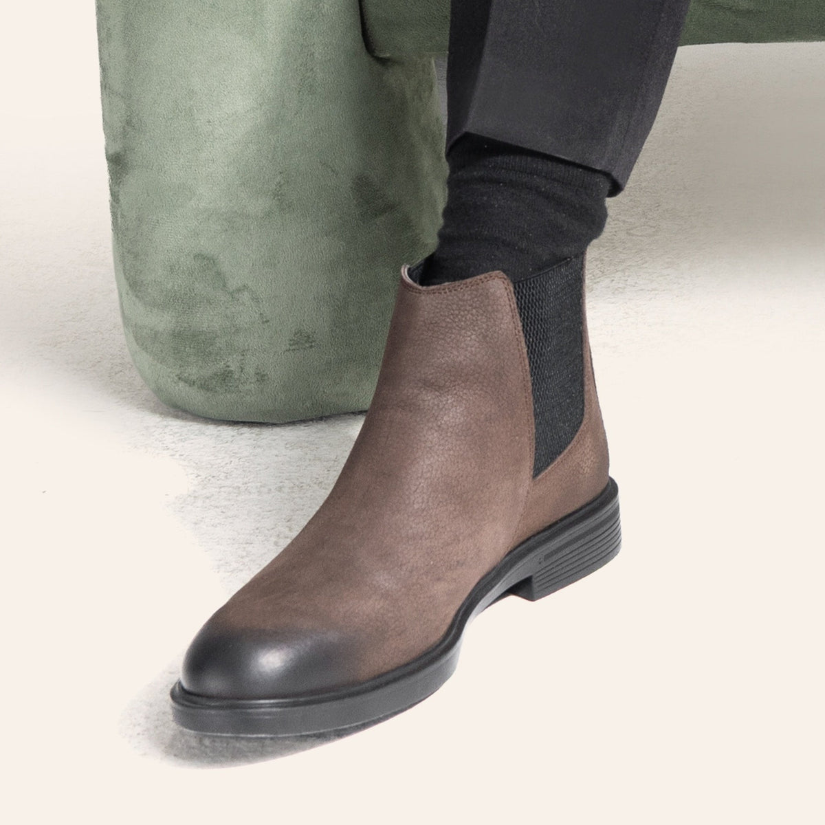 Nubuck Leather Chelsea Boot — Brown