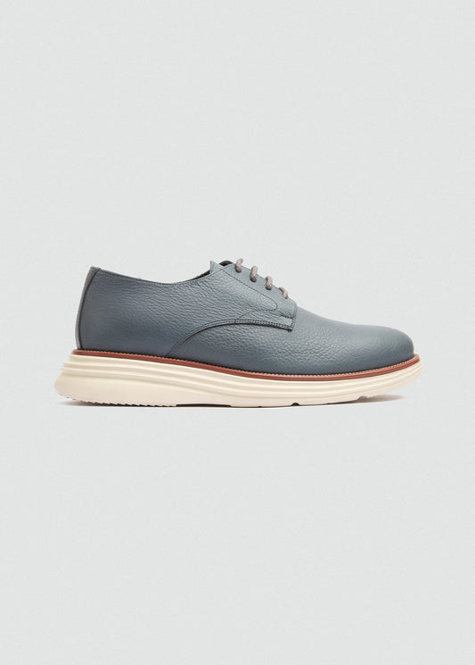 Plain-Toe Leather Lace-Up — Grey