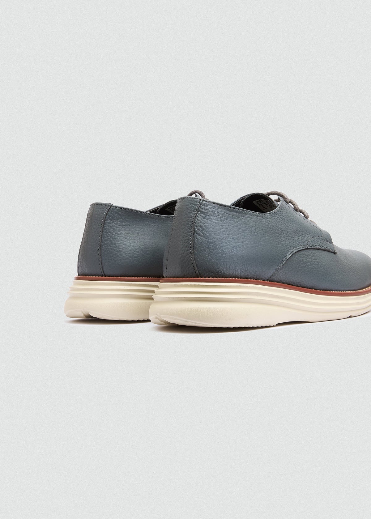 Plain-Toe Leather Lace-Up — Grey
