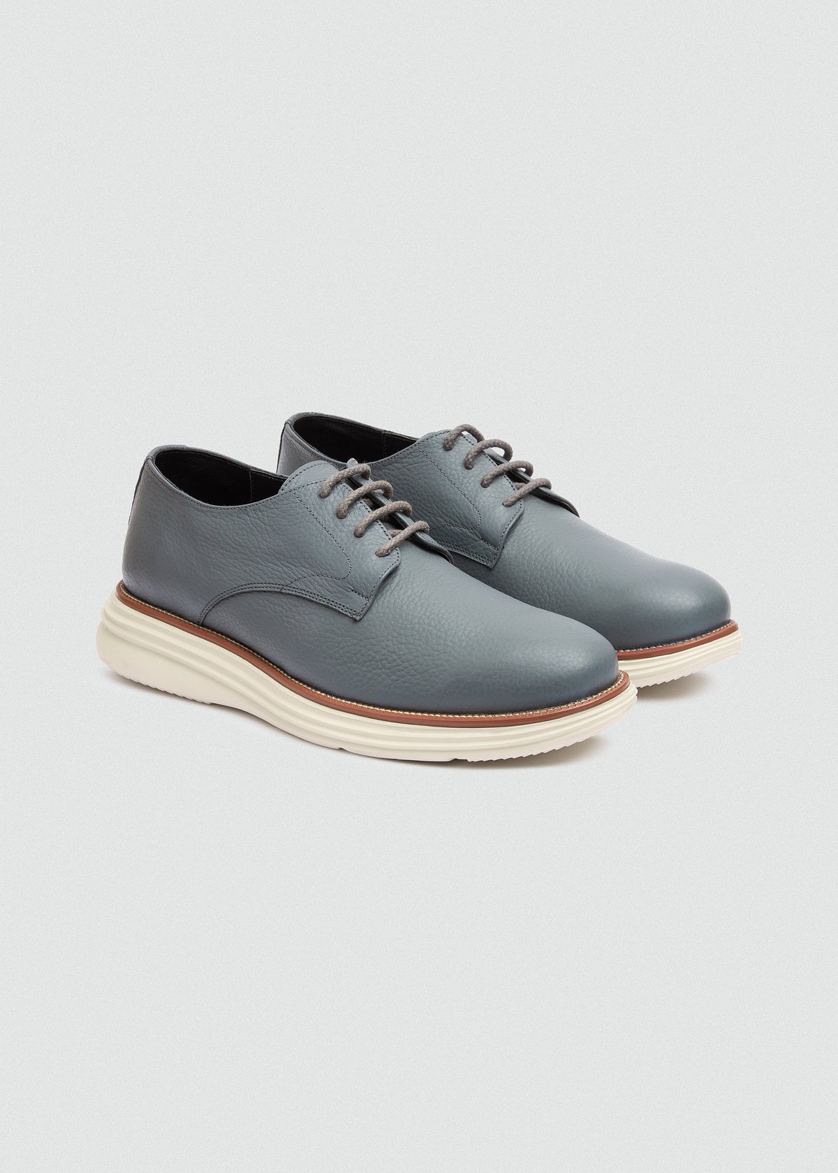 Plain-Toe Leather Lace-Up — Grey