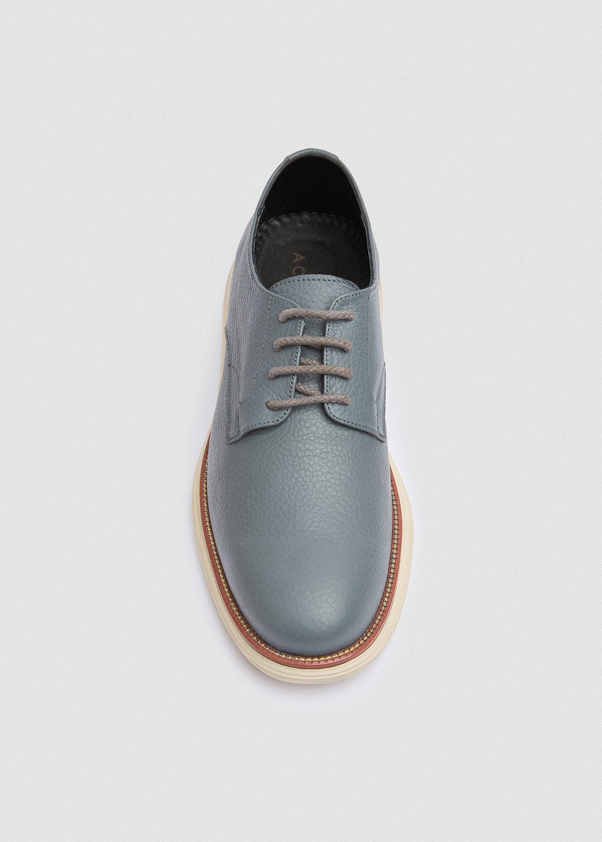 Plain-Toe Leather Lace-Up — Grey