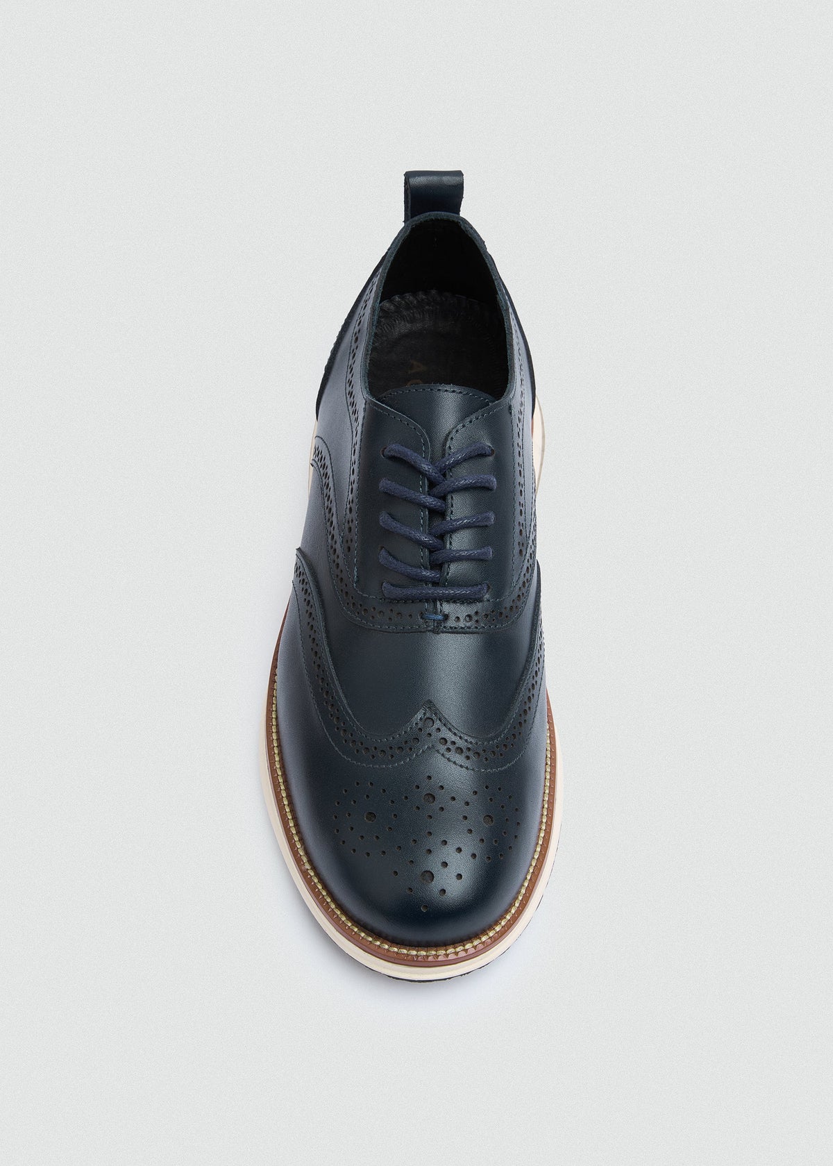 Wingtip Leather Lace-Up — Navy Blue