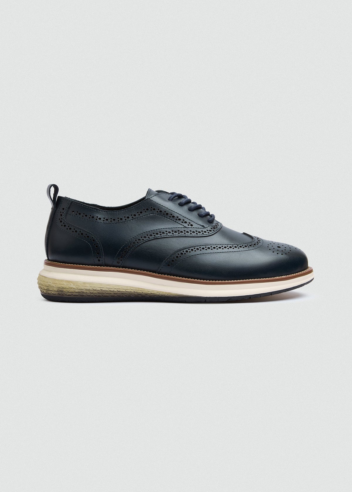 Wingtip Leather Lace-Up — Navy Blue