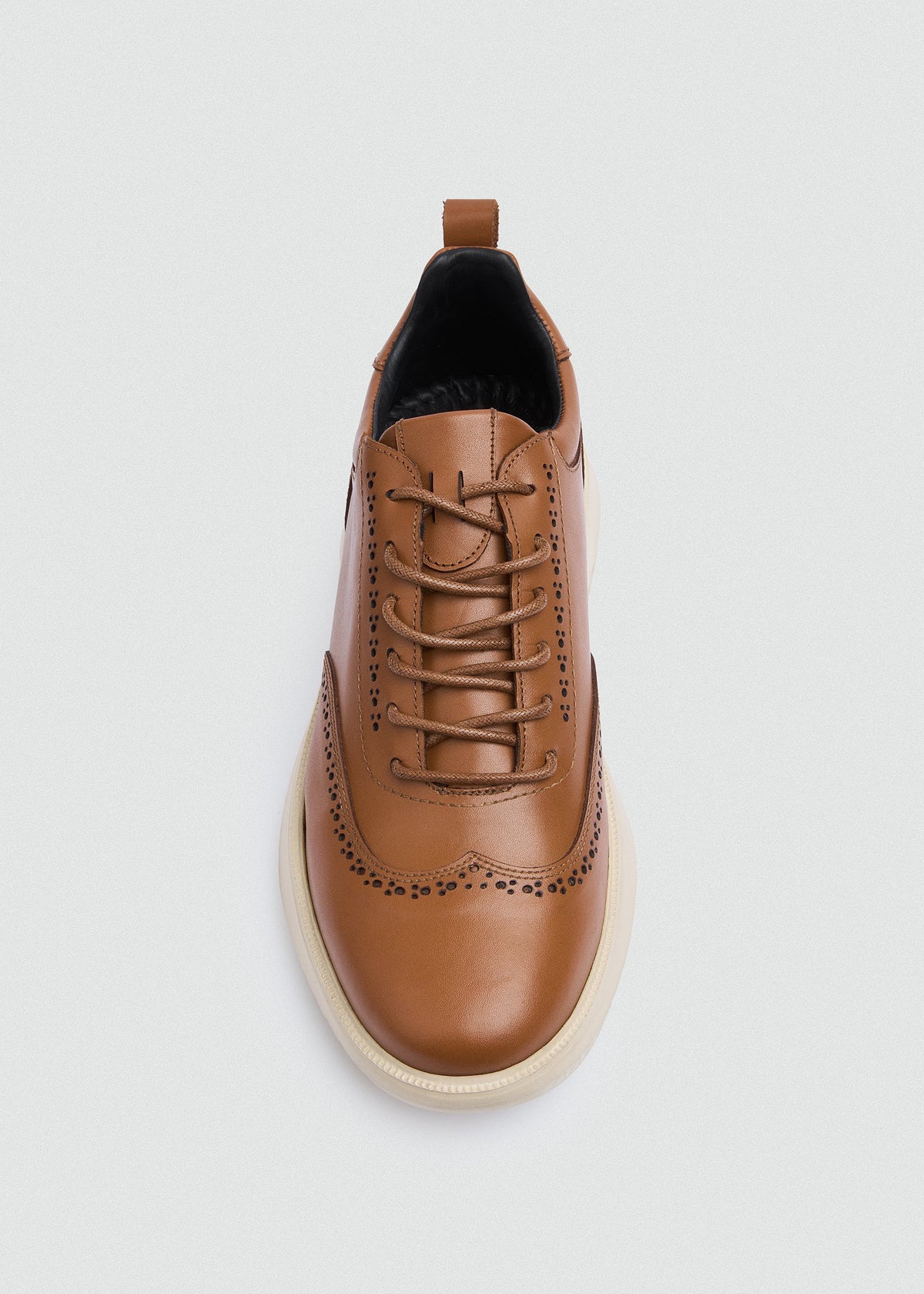 Wingtip Leather Sneaker — Camel