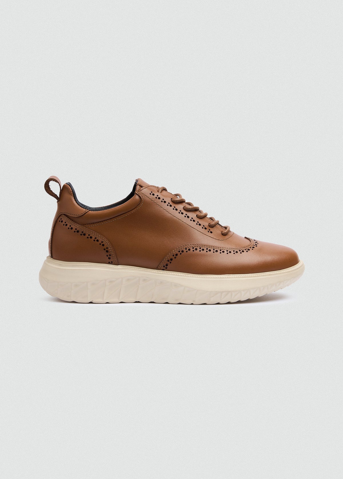 Wingtip Leather Sneaker — Camel