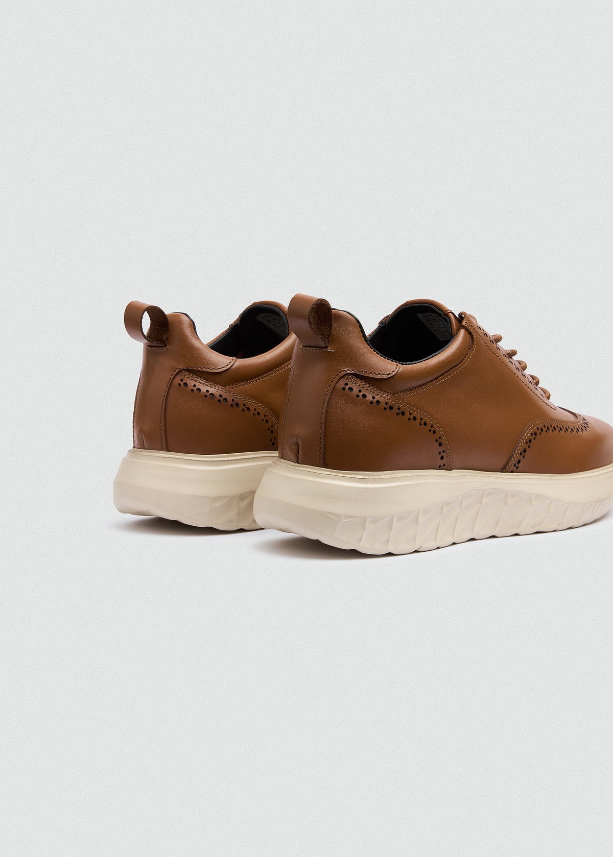 Wingtip Leather Sneaker — Camel