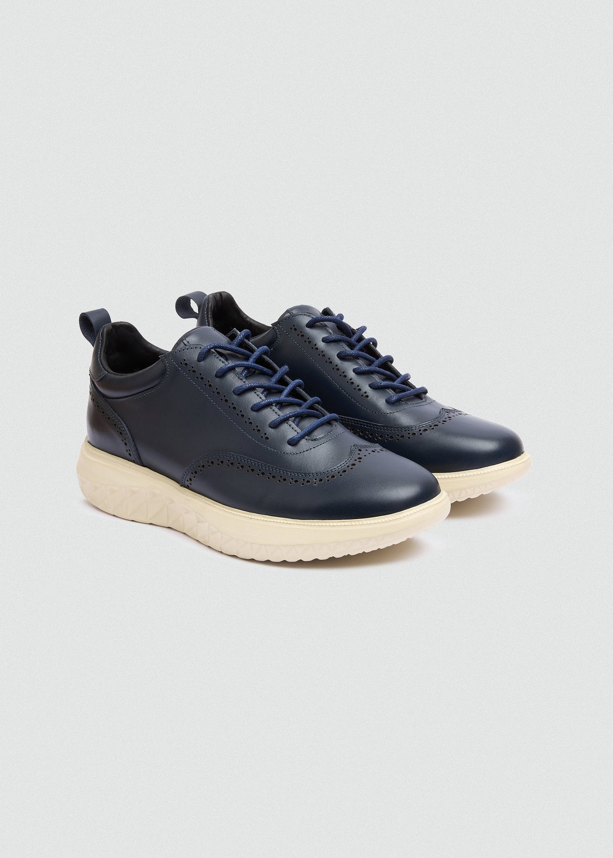 Wingtip Leather Sneaker — Navy Blue