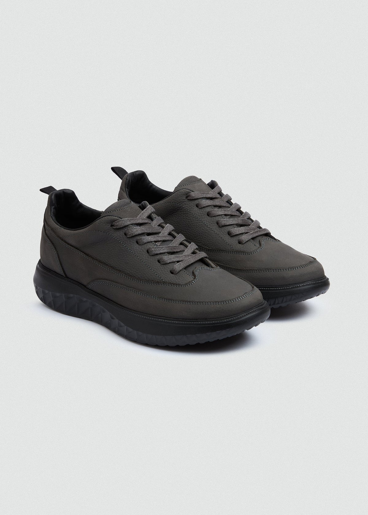 Chunky Leather Lace-Up — Grey
