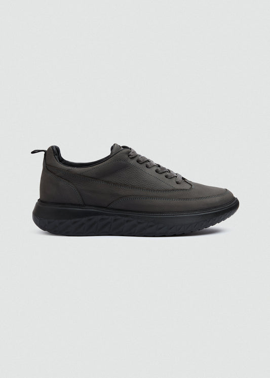 Chunky Leather Lace-Up — Grey