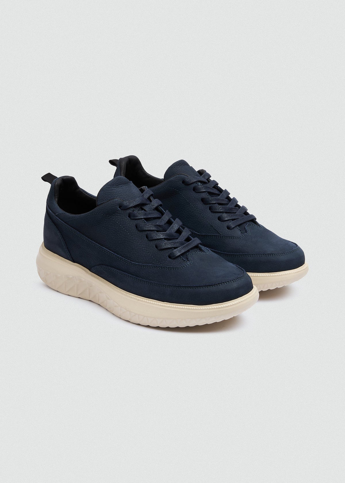 Chunky Leather Lace-Up — Navy Blue