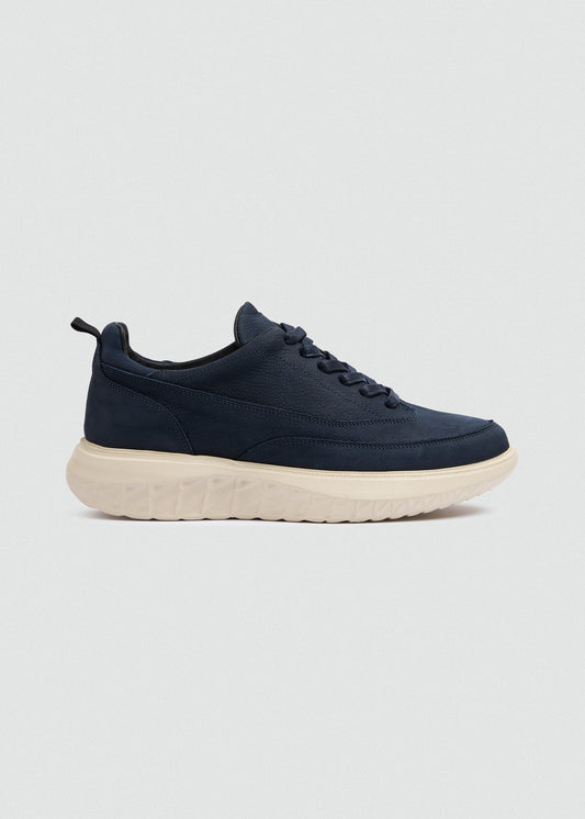 Chunky Leather Lace-Up — Navy Blue